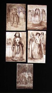 Five Sketches of Courting Lovers in the Park of Versailles by French School