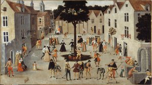 Folk festival around a tree, ca. 1560 by French School