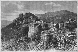 Fortress of Baniyas, from La Syrie daujourdhui. Voyages dans la Phenicie, le Liban et la Judee. 1875-1880 by Louis Charles Emile Lortet, 1884