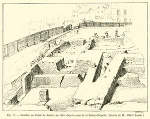 Excavations at the Palace of Justice in 1848, in the Courtyard of Sainte-Chapelle, Drawing by M Albert Lenoir by French School