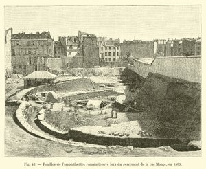 Excavations of the Roman amphitheater found during the opening of Rue Monge, in 1869 by French School