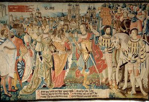Founding of the city of Reims: Remus married his daughter to King Francus, son of Hector. Tapestry of 