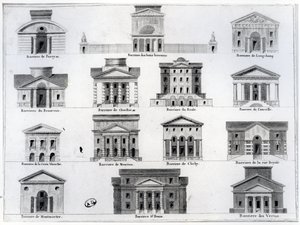 Fourteen of the barriers designed by Claude Nicolas Ledoux for the Wall of the Farmers-General surrounding Paris by French School