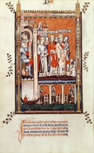 Sisinnius showing the bodies of other Martyrs to St. Denis and his companions, from Vie de St. Denis, 1317 by French School