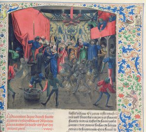 Bal des Ardents, Charles being saved by the Duchess of Berry after Louis of Orleans set fire to the dancers