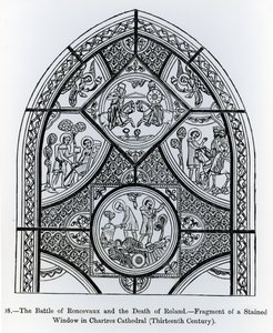 Fragment of a Stained Glass Window in Chartres Cathedral, Depicting the Battle of Ronceveaux and the Death of Roland, Illustration from Science and Literature in the Middle Ages and Renaissance by French School