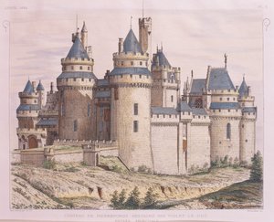 Pierrefonds Medieval Castle, Restored by Violet le Duc, from Moniteur des Architectes, Engraving by French School