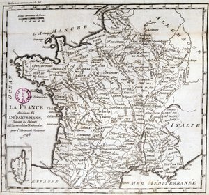 France divided into 84 departments following the decrees of the National Assembly of 1793