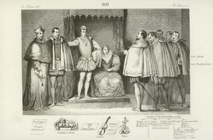 Francis II of France informing deputies of parliament that he has chosen his uncles, the Duke of Guise and Charles, Cardinal of Lorraine, to govern for him, 1559 by French School