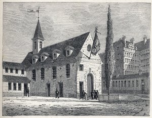 French Revolution: meeting place for the Jacobins club in Paris, a former convent in the Saint-Honore district. Engraving from 1889. Private collection by French School