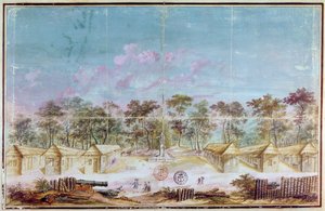 French colonists settlement on the beach of Kourou, Guyana in 1763 by French School