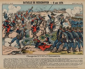 French cuirassiers charging Prussian infantry at the Battle of Reichshoffen, Franco-Prussian War, 6 August 1870 by French School