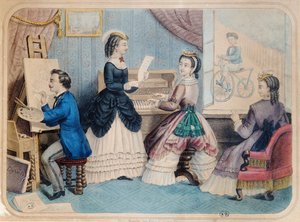 French fashion plate depicting artistic activities, 1867