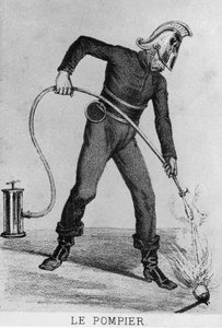 French fireman circa 1866 - drawing, Bibl. des Arts deco. by French School