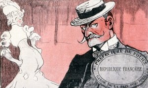 French Police Surveying a Prostitute Before Arresting Her. 19th Century France. French Illustration 1890 by French School