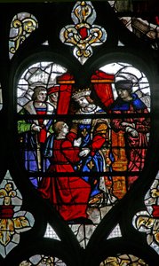 From window, the life of St Romain: a prisoner is received by the king by French School