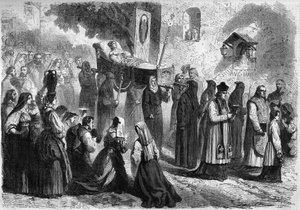 Funeral Cortege in the streets of Sparanisi during the funeral of a young girl by French School