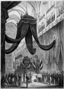 Funeral of Esprit Victor Elisabeth Boniface de Castellane, French marshal: Catafalque of the deceased during the religious ceremony celebrated in the cathedral of Lyon, Rhone