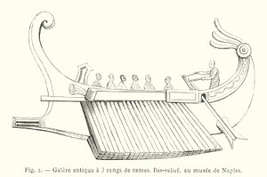 Ancient Galley with Three Rows of Oars, Bas-relief, at the Naples Museum by French School