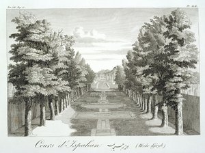 Gardens at Tshehar-Bagh, Isfahan, from Voyages du Chevalier Chardin en Perse, et autres Lieux de lOrient, by Jean Chardin, published 1811 by French School