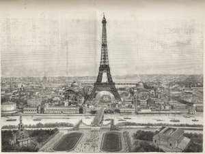 General View of the World Fair in Paris in 1889 with Eiffel tower from Trocadero, engraving by French School