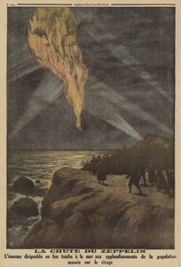 German Zeppelin Shot Down in Flames by Anti-Aircraft Fire and Crashing into the Sea, World War I