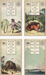 German edition of the Lenormand French cartomancy deck: The Child, The Fox, The Bear, The Star, published by Dondorf, Frankfurt, 19th Century by French School