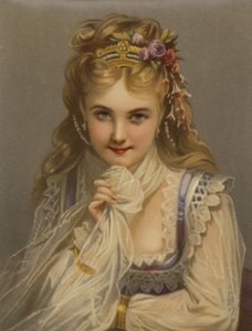 Girl with Blonde Hair, Jewels, Flowers, and Coy Smile