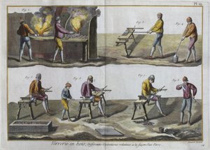 Glassblowing, illustration from the Encyclopedie des Sciences et Metiers by Denis Diderot engraved by Robert Benard published c.1770 by French School