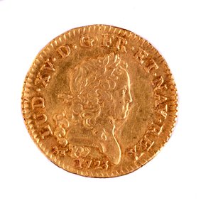 Golden French Louis, Reign of King Louis XV (1715-1774) 1723. Diam. 2.3 cm Naples, Museo Archeologico by French School