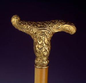 Golden silver cane handle. Hunting scene. France by French School