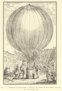 Inflation of the First Hydrogen Balloon by Charles, the Robert Brothers, and an Assistant, August 23-26, 1783 (engraving) by French School