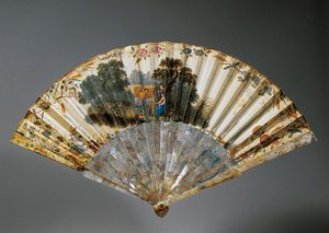 Hand Fan with Allegories of Four Seasons, Goatskin Leaf and Mother of Pearl Ribs