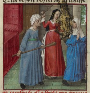 Miniature of Beaute (Beauty) and Laideur (Ugliness) fighting Chastete (Chastity) from the Roman de la Rose, c.1490-1500