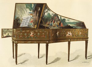 Harpsichord Decorated with Grotesques, Illustration from Dictionary of Furniture and Decoration by French School