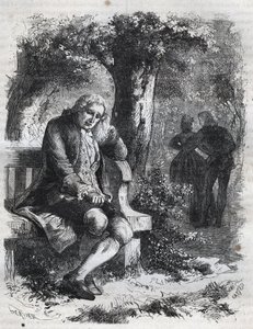 He Heard the Whisper of a Kiss. The Swiss Philosopher Jean-Jacques Rousseau (1712-1778) Surprises His Companion Marie-Therese Le Vasseur (1721-1801) in Full Adultery. Engraving from 1871 in 
