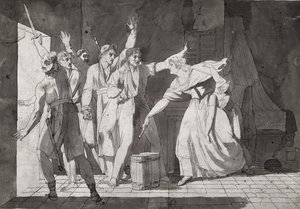 Heroism of a woman facing Vendean robbers having gained control of Saint-Mithier, 1793 by French School