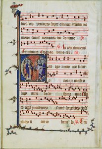 Historiated letter depicting an assembly of apostles, early 14th century by French School