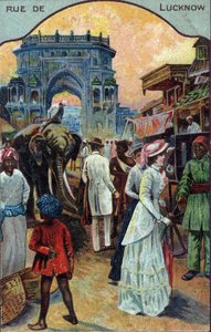 History of tourism: Western tourists in a street of Lucknow, India