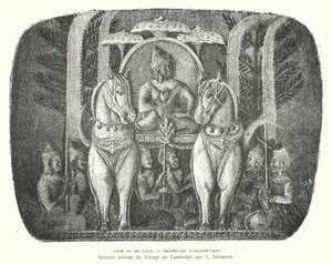 Horse-drawn chariot, bas-relief from the temple of Angkor Wat, Cambodia by French School