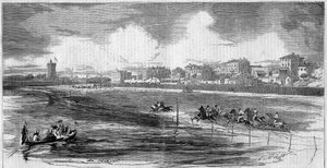 Horse riding: horse race on the beach of Sables d