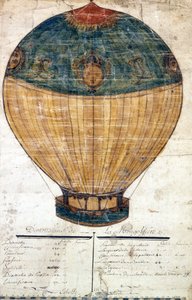 Hot air balloon of the Montgolfier brothers. Original drawing. 1782 by French School