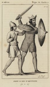 9th Century, Reign of Charles II, Pepin II, King of Aquitaine (engraving) by French School