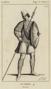 9th Century, Reign of Charles II, A Soldier (engraving) by French School