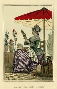 Ibex costume of the 18th century. Colour engraving, in France et les francais a travers les centuries by Augustin Challamel, F.Roy editor, Paris 1882. Selva Collection. by French School
