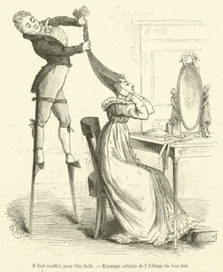 One Must Suffer to Be Beautiful, Print from the Album of Good Taste (engraving) by French School
