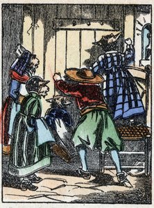 Illustration of the tale “The Wolf, the Goat and the Seven Kids”. Wood engraving from Imaging Pellerin - Epinal, late 19th century. by French School