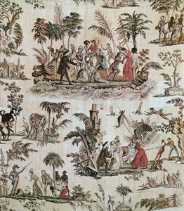 Illustrations of incidents from the novel Paul et Virginie, Toile de Nantes, c.1800 by French School