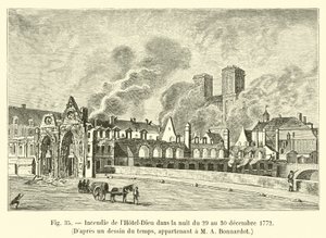 Fire of the Hotel-Dieu on the night of December 29-30, 1772, After a drawing of the time, belonging to Mr. A. Bonnardot by French School