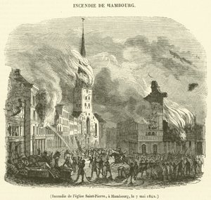 Fire at Saint-Pierre Church, Hamburg, May 7, 1842 by French School